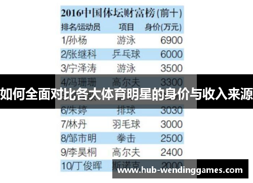 如何全面对比各大体育明星的身价与收入来源